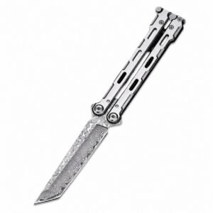 Damascus Balisong All Steel Training Knife Unsharpened
